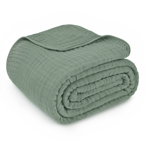 Muslin Blanket for Adults, 6-Layer Bedding by Comfy Cubs-Blue Hand Home