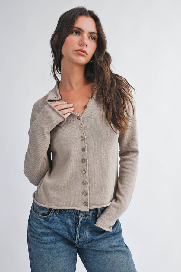 5221hk Button Front Cropped Knit Cardigan