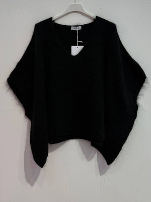 Mohair poncho sweater 7627: Fuchsia fluo-Blue Hand Home