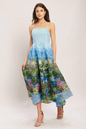 A printed woven midi dress - ID23205-Blue Hand Home