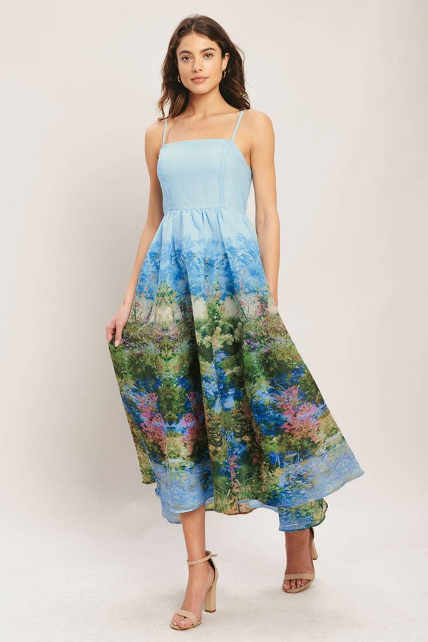 A printed woven midi dress - ID23205-Blue Hand Home