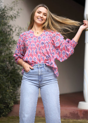 Anjou Top O/S Navy Pink-Blue Hand Home