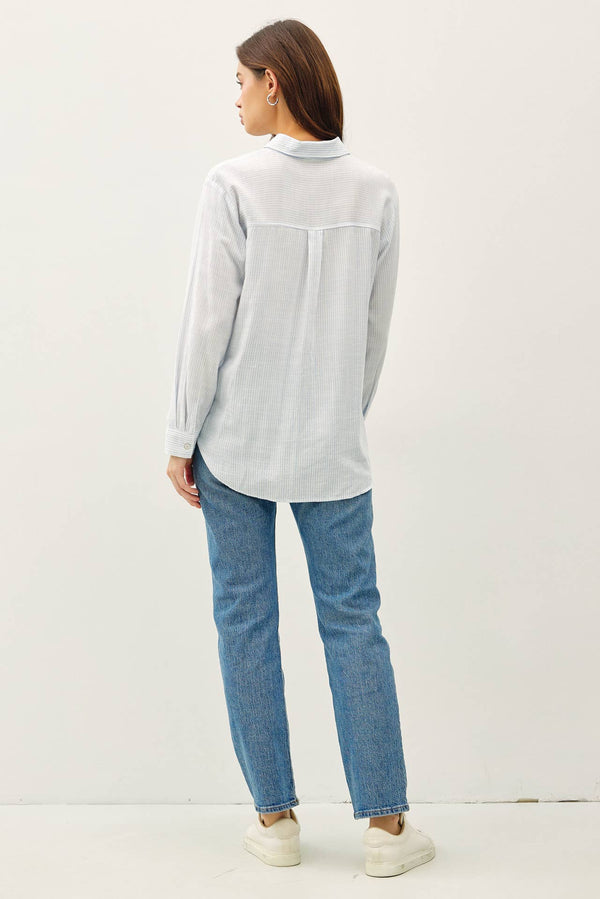 Pinstripe Cotton Button Up W/ Front Chest Pocket