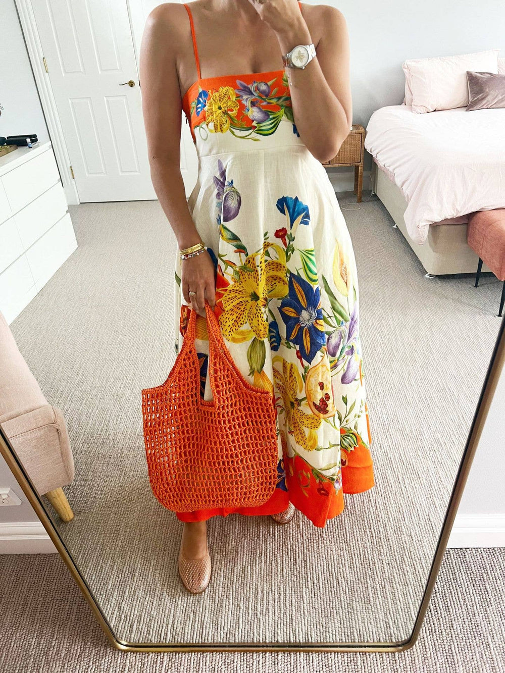 Vivid lily Floral print swing style strappy dress-Blue Hand Home