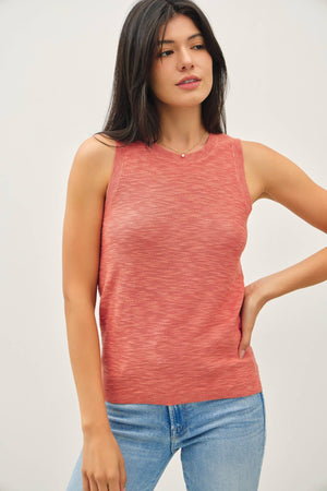ROUND NECK SLEEVELESS SLUB KNIT TOP-Blue Hand Home