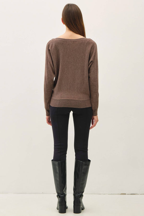 Dolman Sleeve Boat Neck Fine Sweater