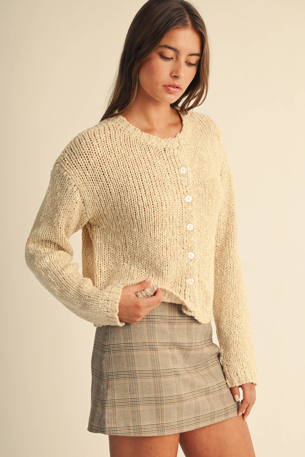 5261ik Textured Button Front Knit Cardigan Sweater