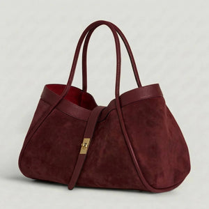 Genuine Suede And Togo Leather Bag, Made In Italy With Strap: Taupe