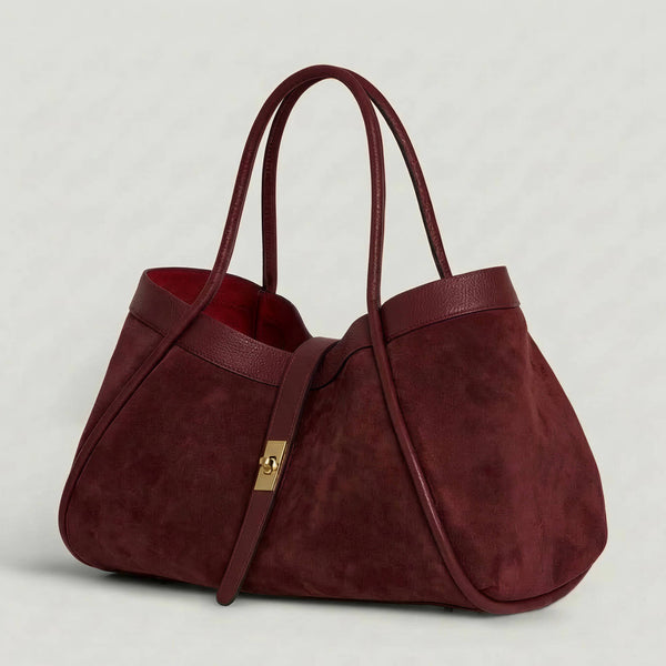 Genuine Suede And Togo Leather Bag, Made In Italy With Strap: Taupe