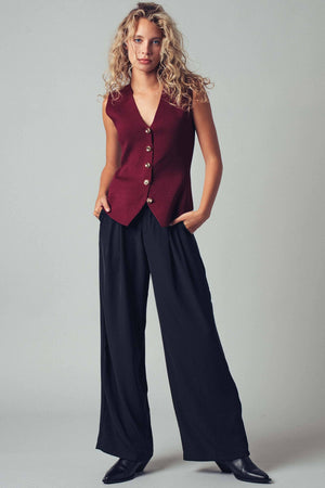 Sculpted Button-Front Knit Vest-Blue Hand Home