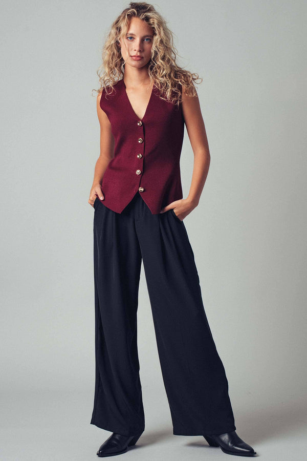 Sculpted Button-Front Knit Vest-Blue Hand Home