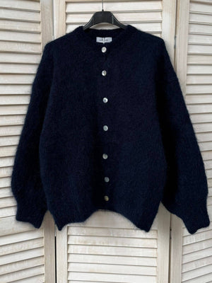Cropped cardigan in 80% kid mohair-Blue Hand Home