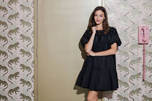 Bubble Sleeve Crochet Lace Babydoll Dress-Blue Hand Home