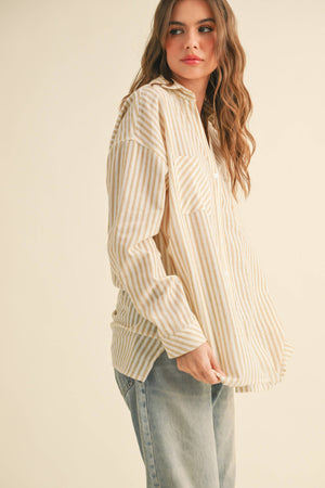 T5276 Striped Pattern Button Down Shirts-Blue Hand Home