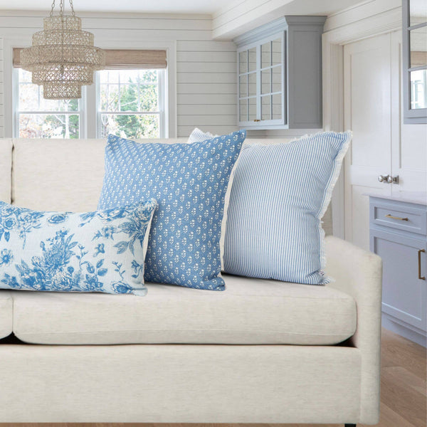Serenity Toile de Jouy Roses Pillow Cover –Sky Blue, Vintage-Blue Hand Home
