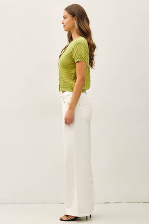 POINTELLE STITCH SHORT SLEEVE CARDIGAN-Blue Hand Home
