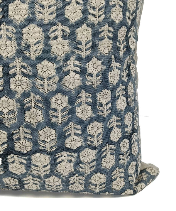 Handcrafted Block Print Duck Canvas Pillow Cover -Tulsi Buti-Blue Hand Home