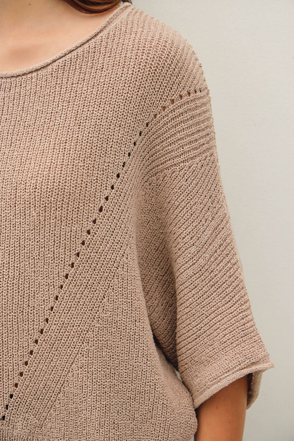 POINTELLE DOLMAN SLEEVE CROPPED SWEATER-Blue Hand Home