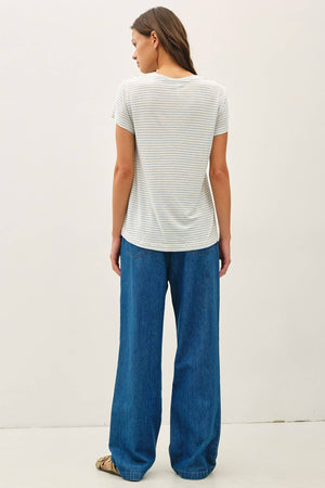 LINEN BLENDED STRIPED RELAXED TEE-Blue Hand Home