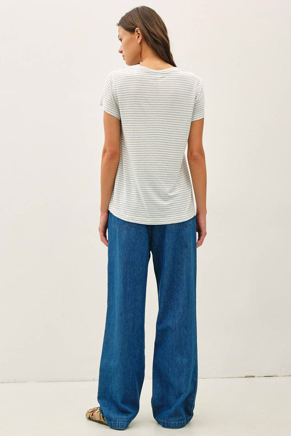 LINEN BLENDED STRIPED RELAXED TEE-Blue Hand Home