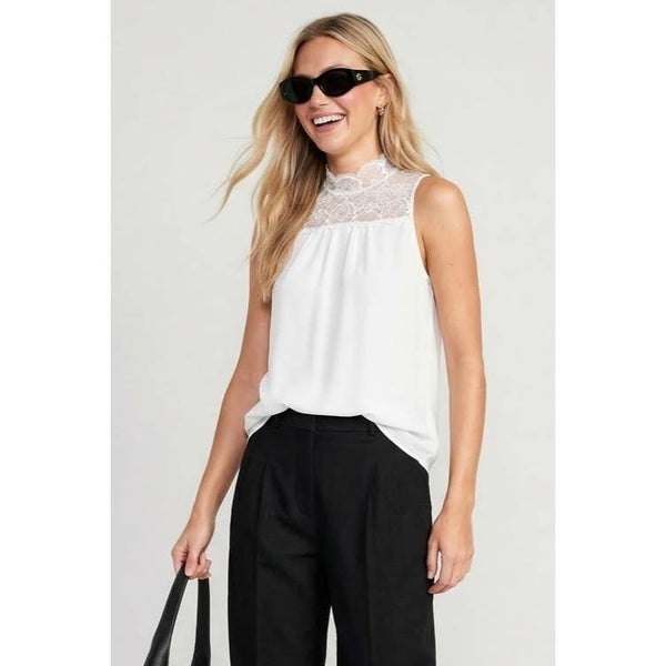 Halter Mock Neck With Lace Trim-Blue Hand Home