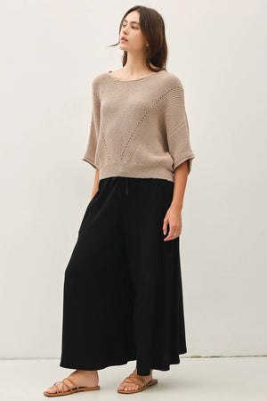 POINTELLE DOLMAN SLEEVE CROPPED SWEATER-Blue Hand Home