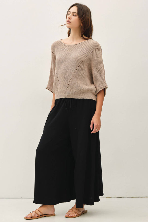 POINTELLE DOLMAN SLEEVE CROPPED SWEATER-Blue Hand Home