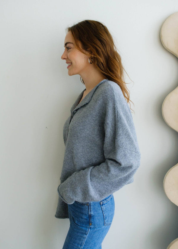 Heather Grey Piper Cardigan-Blue Hand Home