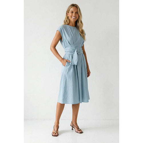 Buckle Detail Midi Dress-Blue Hand Home