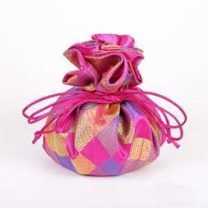 Checker Pattern Brocade Jewelry Pouch-Blue Hand Home