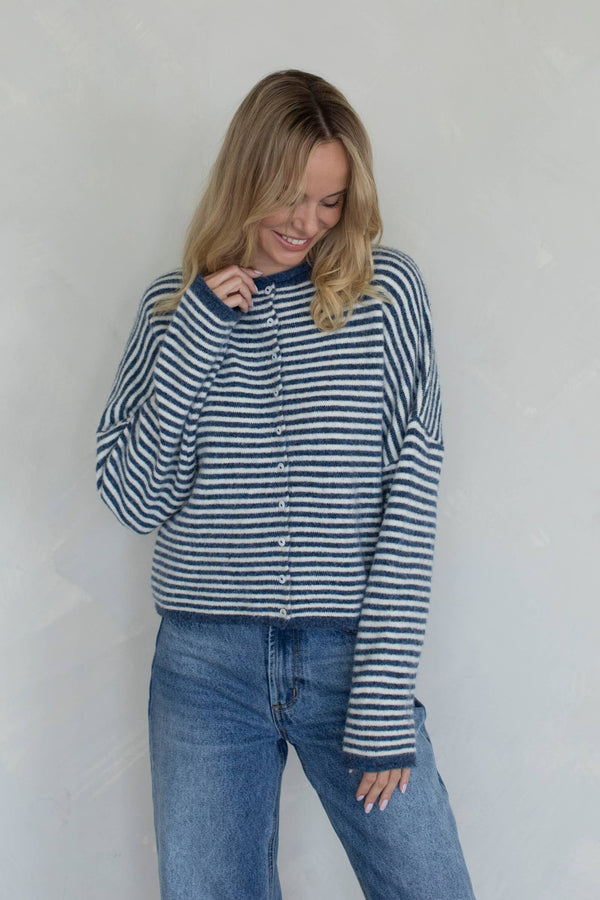 Piper Cardigan - Mini Striped-Blue Hand Home
