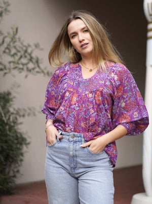 Premium Cotton Anjou Top O/S Purple-Blue Hand Home