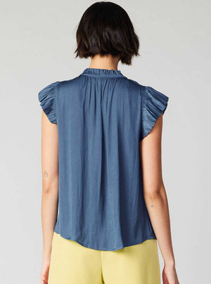 Margot Pleated Sleeve Blouse-Blue Hand Home