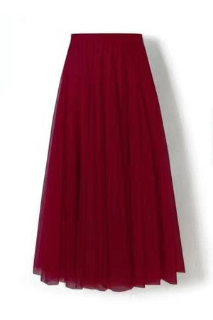 20 Colors Flowy Elastic Waist Tulle Pleated Skirt