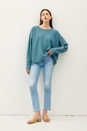 OVERSIZED SLUB YARN SWEATER WITH BACK STITCHING-Blue Hand Home