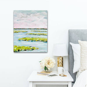 Abstract MarPrint on Paper, "Early Morning Marsh"-Blue Hand Home