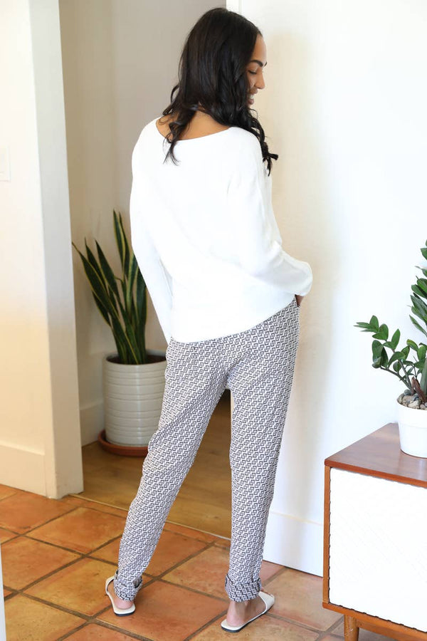 Npa31-Bw73 One Size Jaquard Drawstring Waist Pants