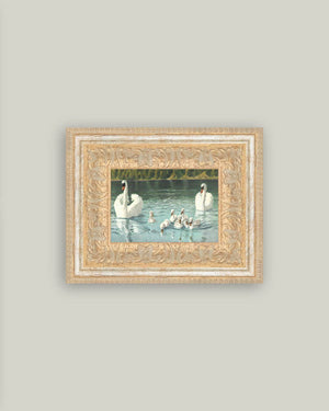 Swan Family Framed Antique Art-Blue Hand Home