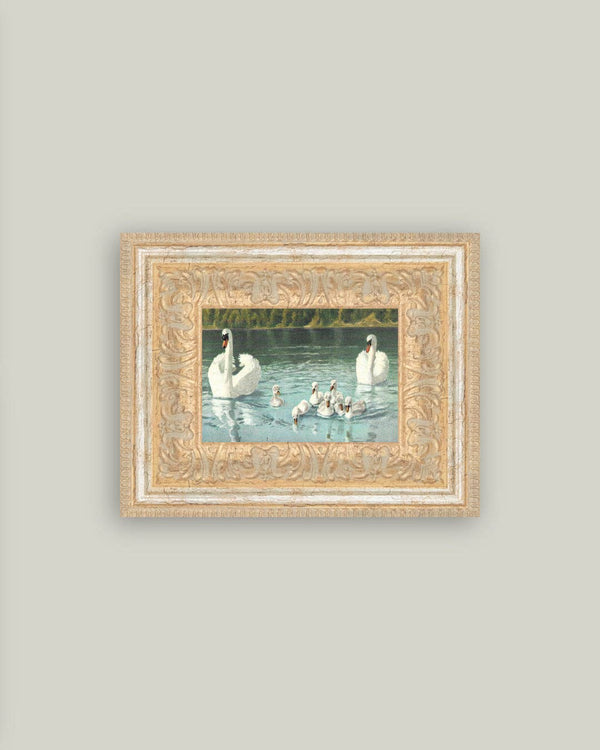 Swan Family Framed Antique Art-Blue Hand Home