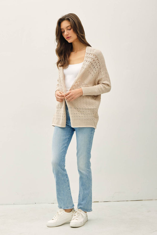 LIGHTWEIGHT CROCHET KNIT OPEN CARDIGAN-Blue Hand Home