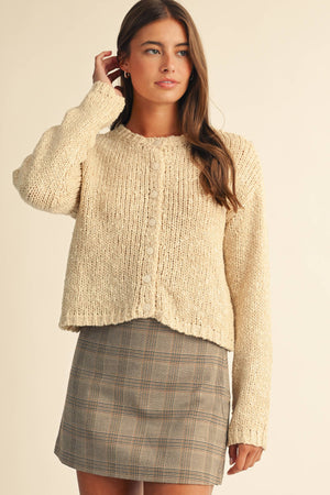5261ik Textured Button Front Knit Cardigan Sweater