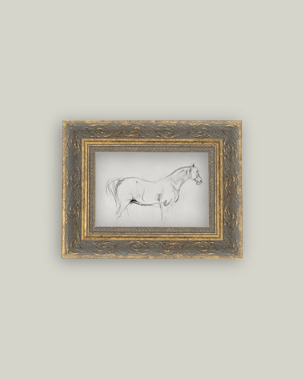 Horse Sketch Framed Antique Art-Blue Hand Home