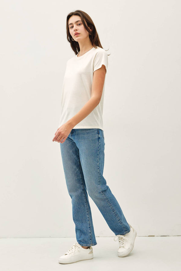 SOFT ROUND NECK SOLID BASIC TEE SHIRT-Blue Hand Home