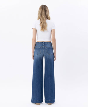 HIGH RISE TROUSER HEM WIDE LEG JEANS LV1753-Blue Hand Home