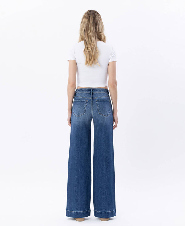 HIGH RISE TROUSER HEM WIDE LEG JEANS LV1753-Blue Hand Home