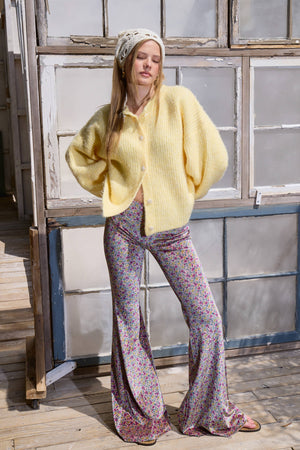 Balloon Sleeve Knit Cardigan-Blue Hand Home