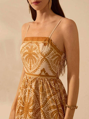 Cascais Bohemia Tropical palm strappy sundress-Blue Hand Home
