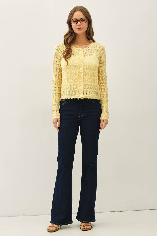 Openwork Knit Scalloped Edge Cardigan-Blue Hand Home