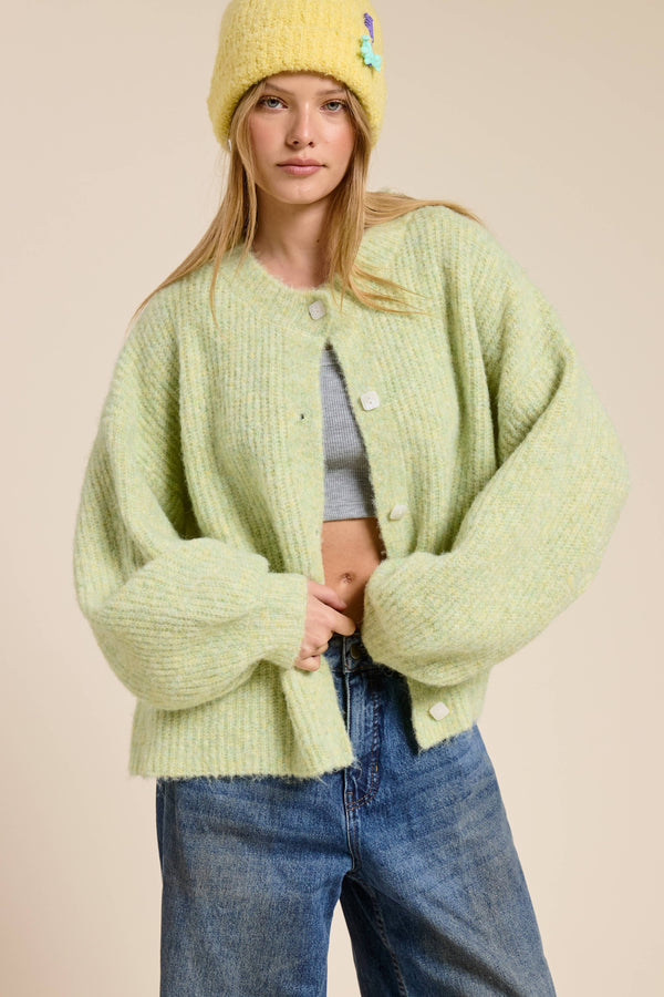 Balloon Sleeve Knit Cardigan-Blue Hand Home