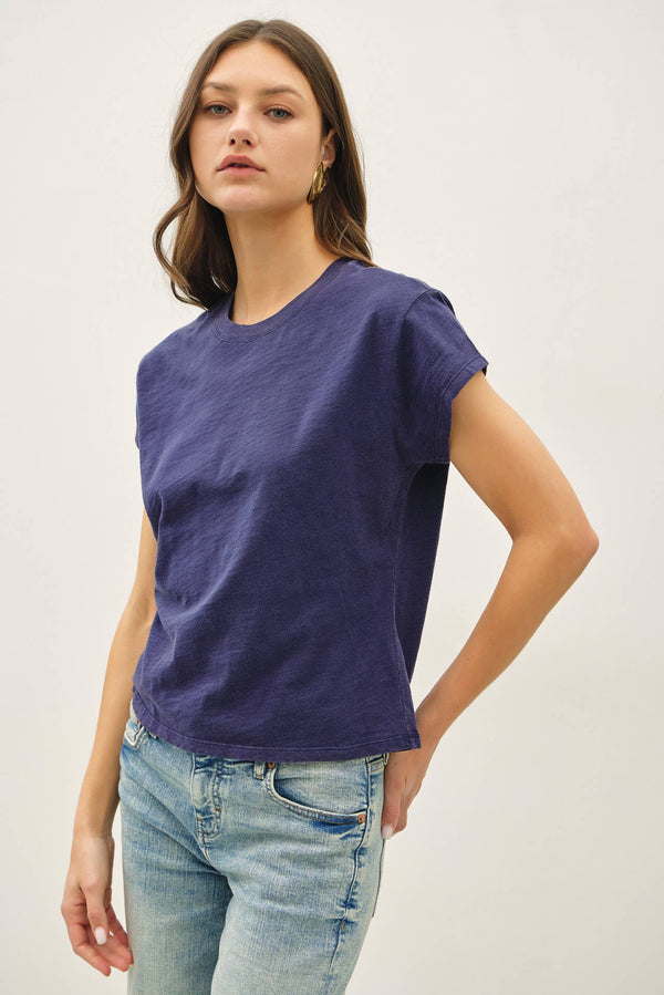 GARMENT DYE COTTON SLUB SLIM FIT CREWNECK BABY TEE-Blue Hand Home